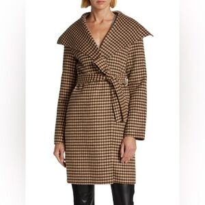 TAHARI Vienna Belted Plaid Wrap Coat size XL